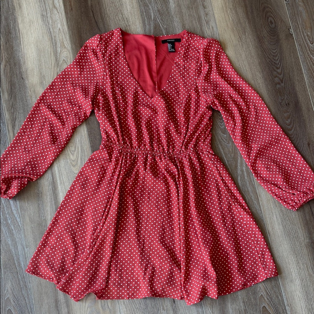 Forever 21 Red Polka Dot Long Sleeve Mini Dress